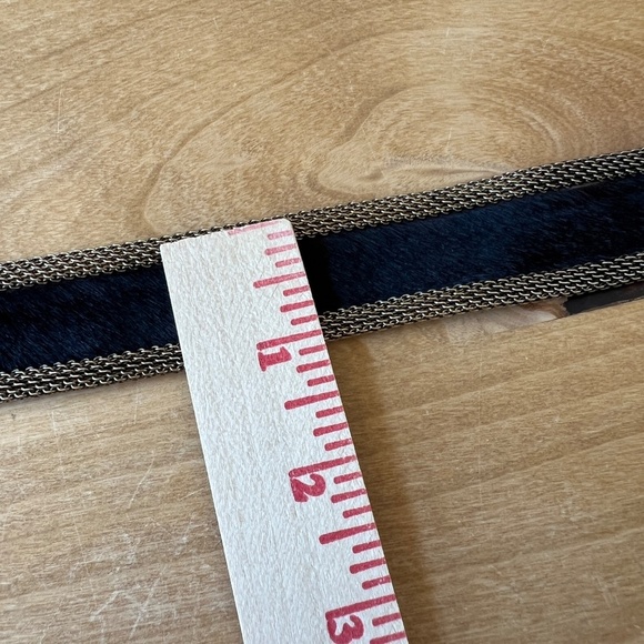 US MECO PARIS BELT VTG BLACK LEATHER METAL MESH BRONZE GROMMET STUDS WESTERN - Picture 7 of 12